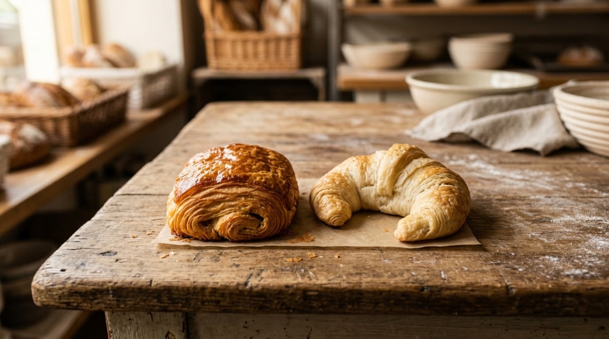 Croissant droit au beurre et croissant courbé à la margarine côte à côte