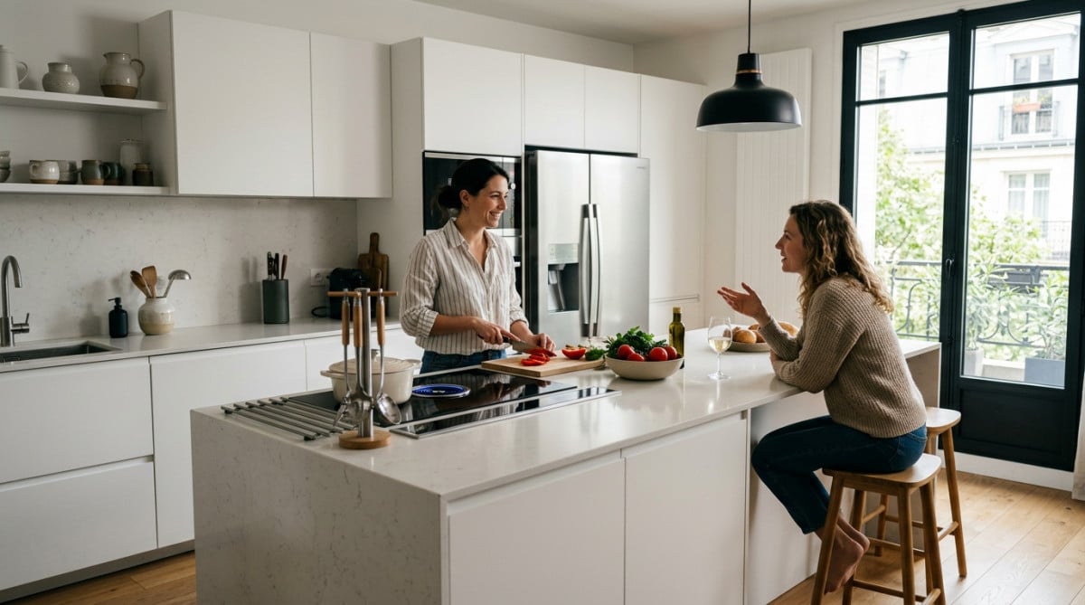Cuisine moderne française ouverte avec îlot central en 2026