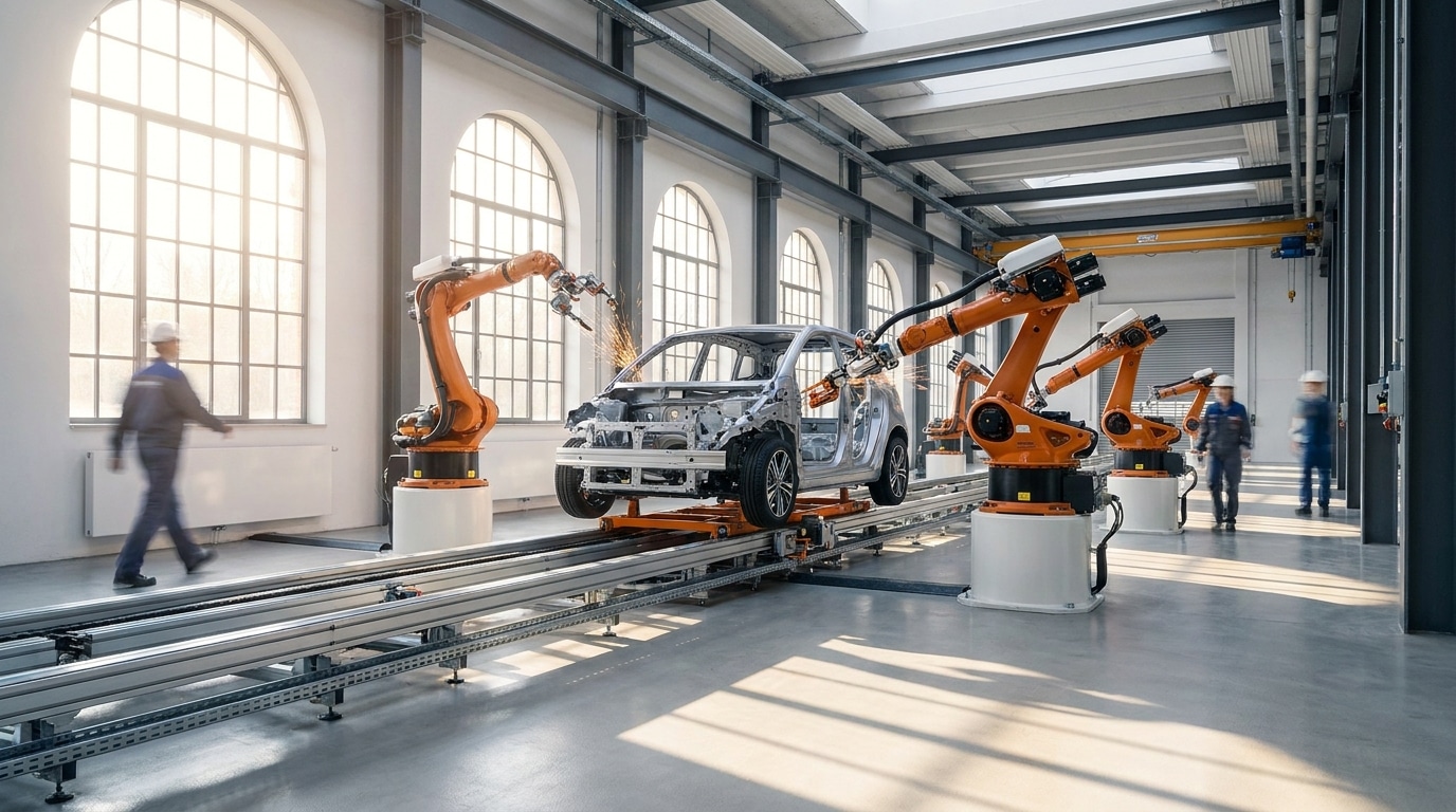 Chaîne d'assemblage automobile européenne avec bras robotisés