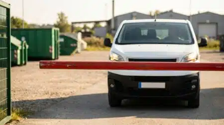 Barrière fermée à l'entrée d'une déchèterie municipale