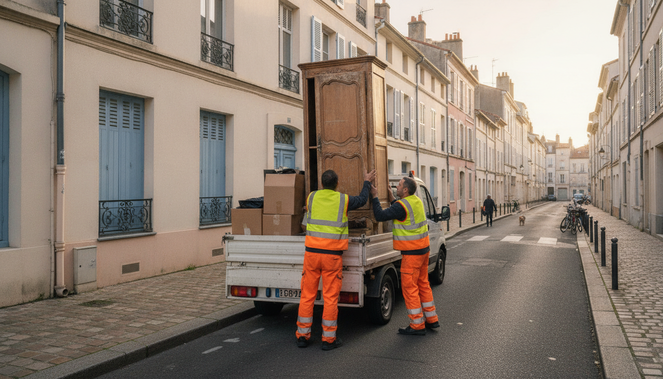 Collecte d'encombrants à domicile par des agents municipaux