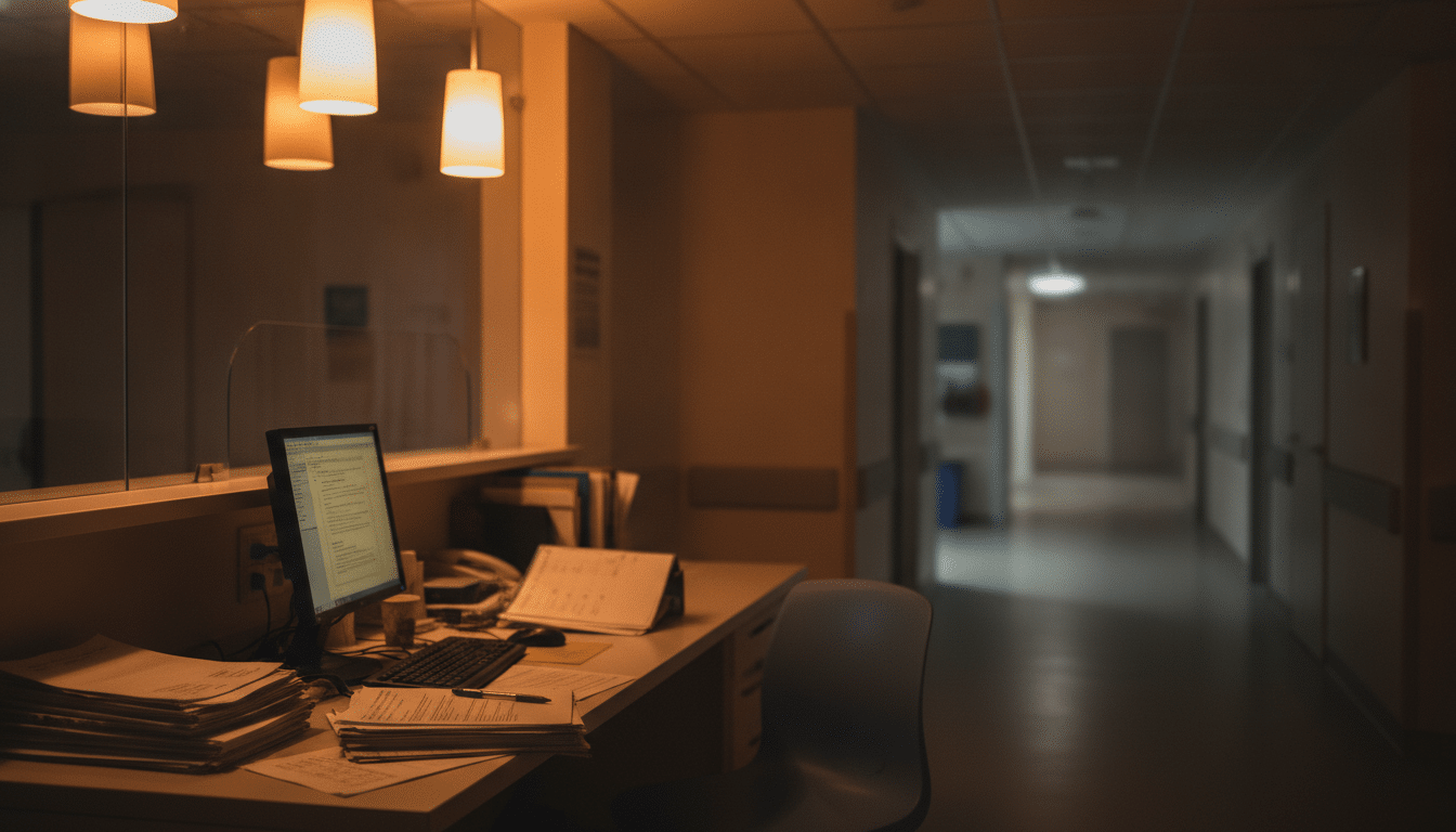 Accueil des urgences avec écran d'ordinateur et documents