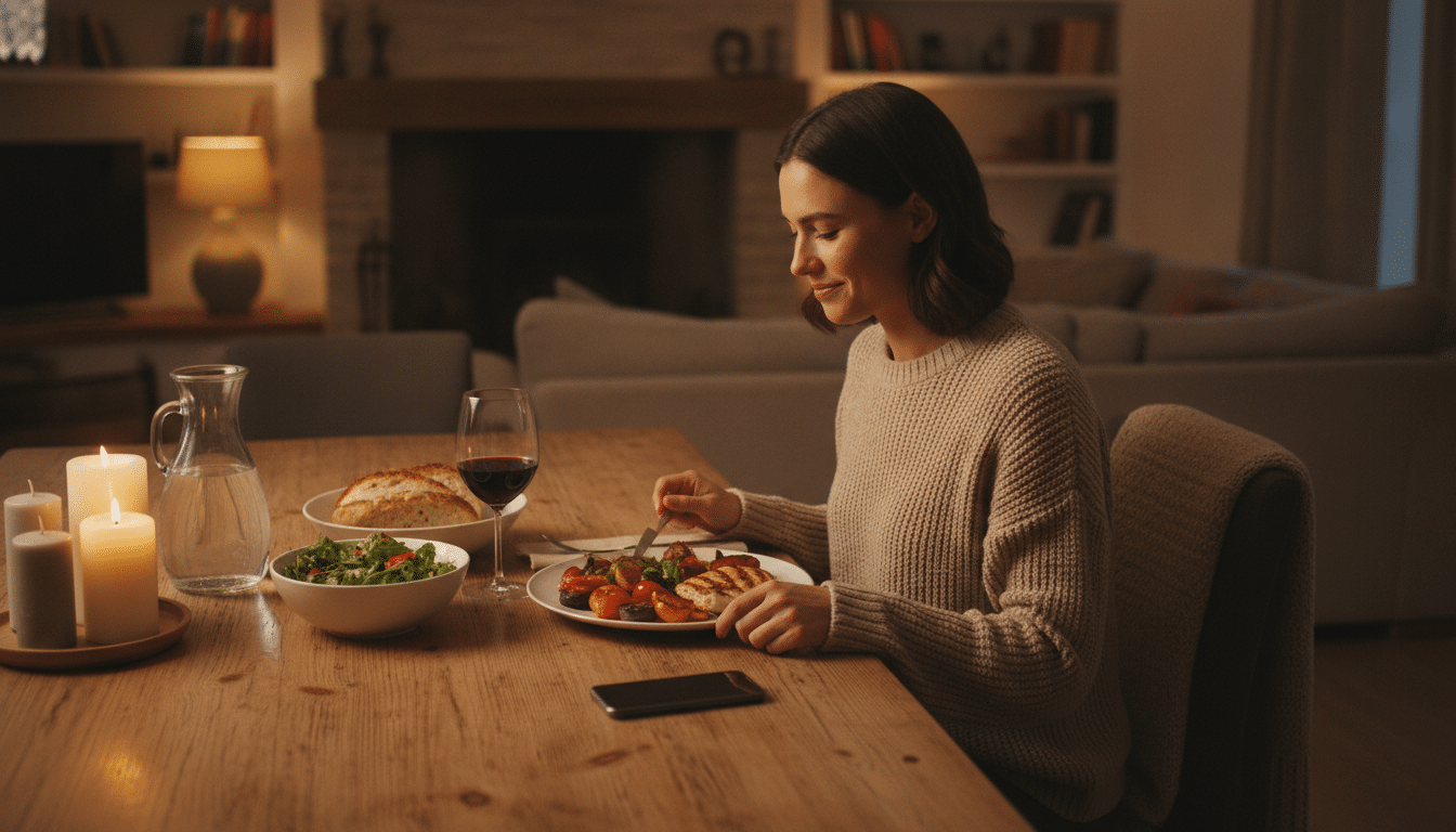 Téléphone posé sur la table pendant un repas