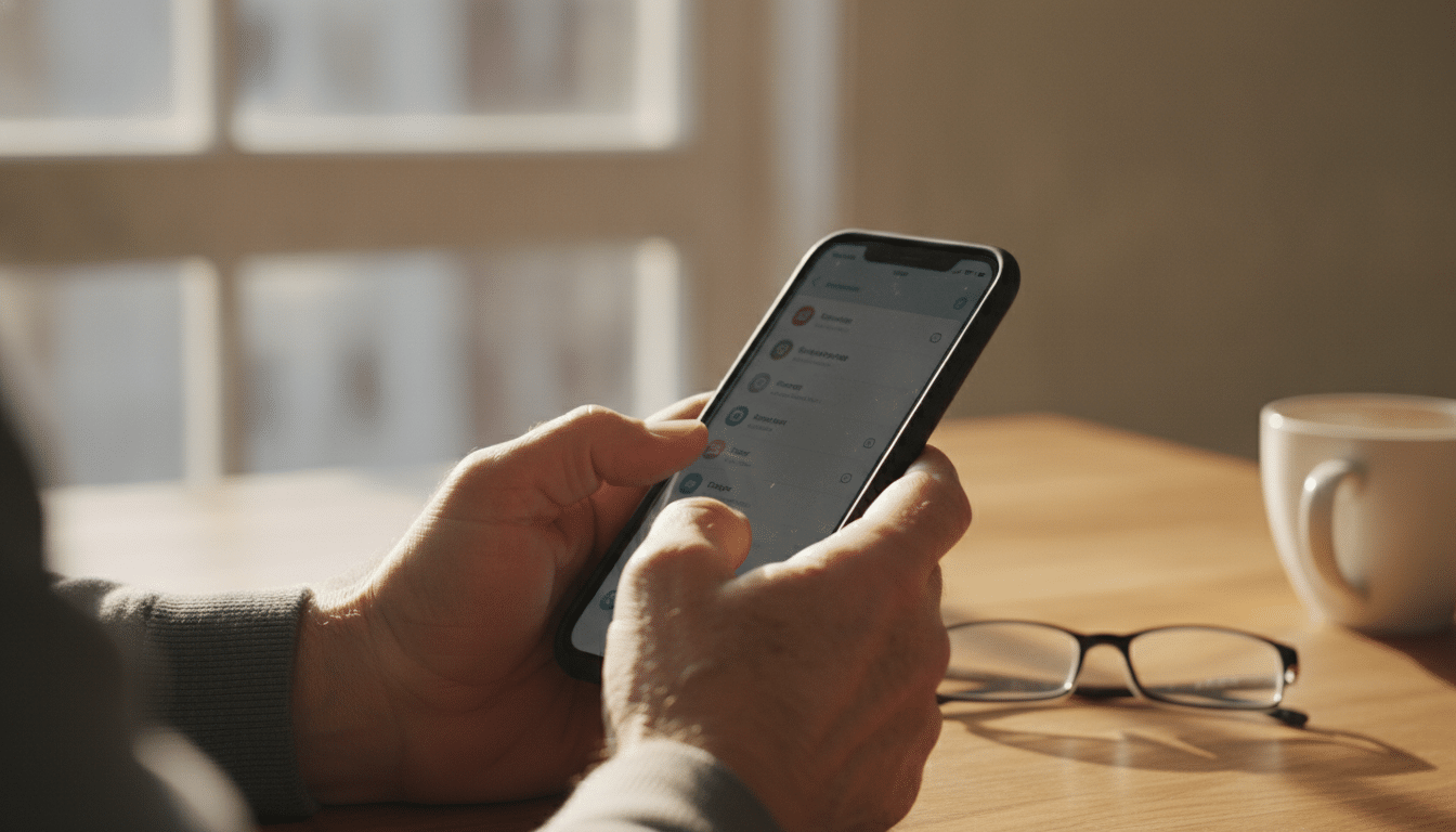 Personne âgée réglant les paramètres de son smartphone