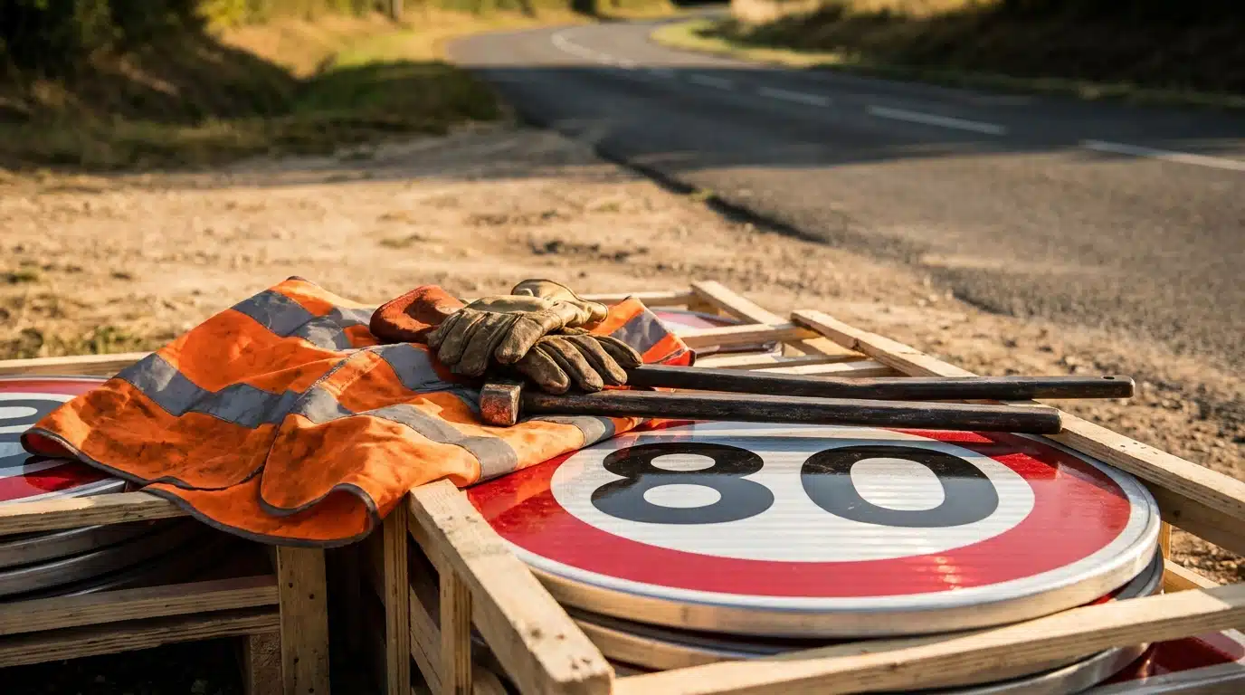 Panneaux de limitation 80 km/h prêts à être installés