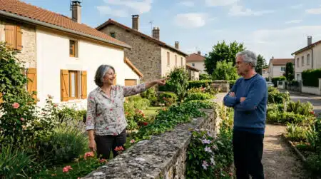 Deux voisins discutant des travaux de ravalement de façade