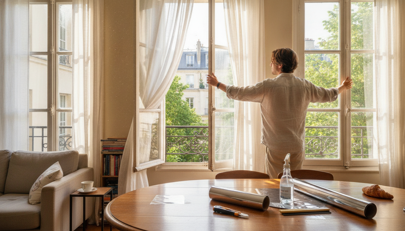 Personne ouvrant les fenêtres pour aérer avant la canicule
