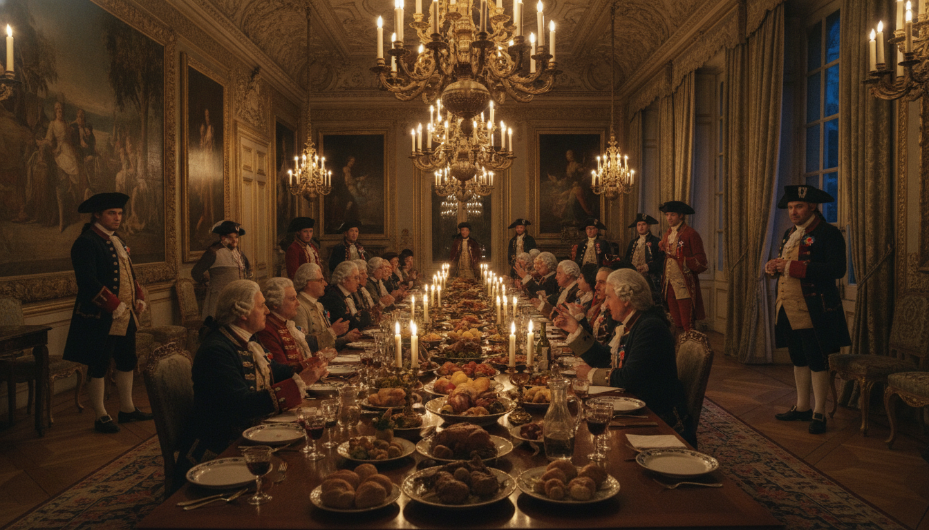 Dîner bourgeois dans un salon parisien à l'époque révolutionnaire