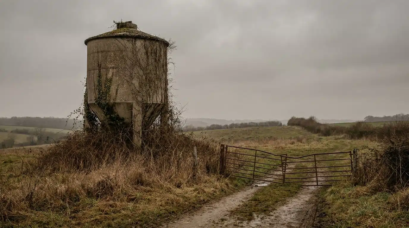 Ancien silo agricole abandonné dans la campagne française