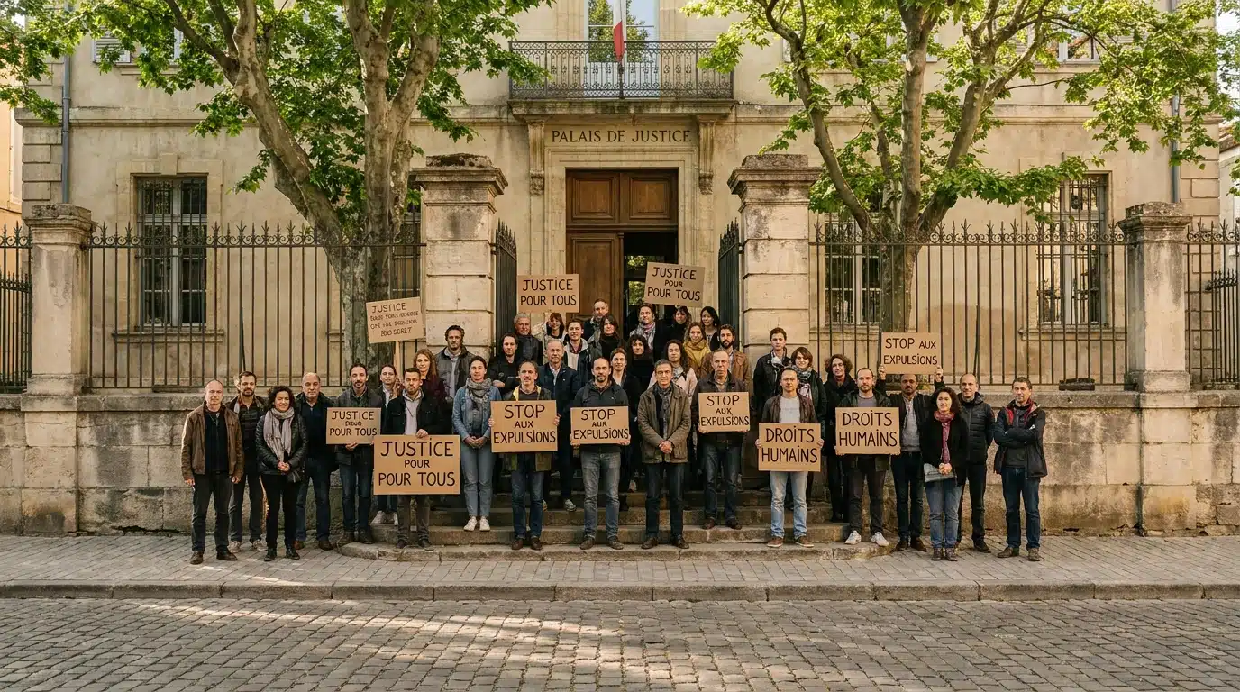Rassemblement devant un palais de justice en ville