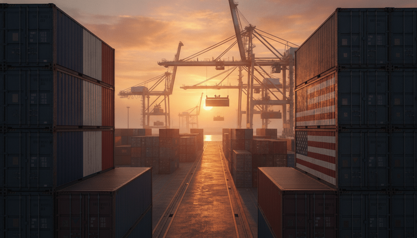 Conteneurs au port symbolisant le commerce France États-Unis
