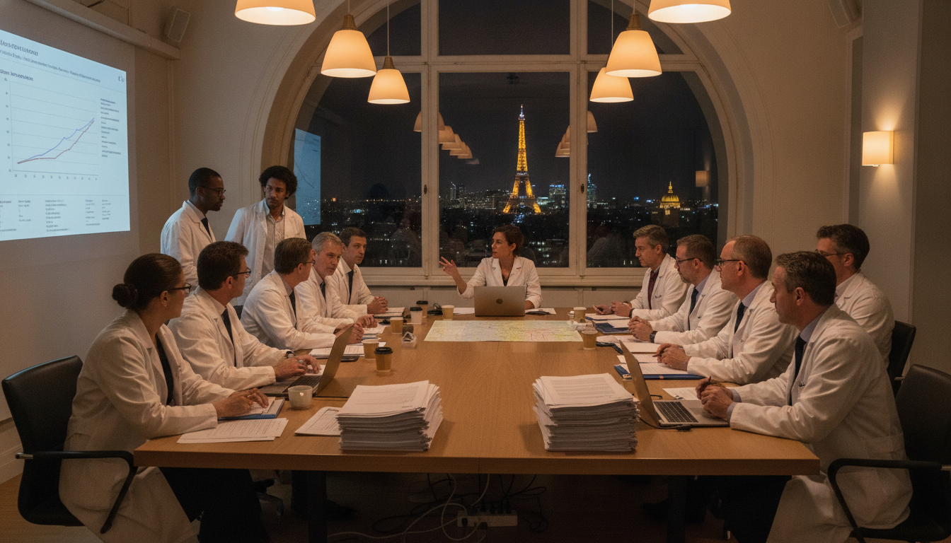 Cellule de crise sanitaire avec des professionnels de santé à Paris