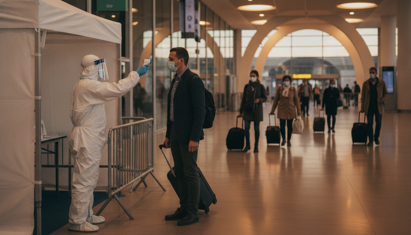 Contrôle sanitaire à l'aéroport en France arrivée de passagers