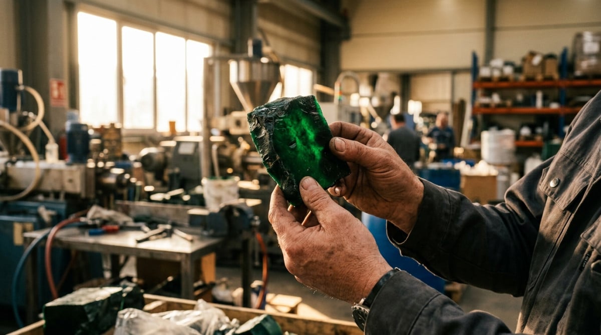 Échantillon de plastique vert pigmenté à l'oxyde de chrome