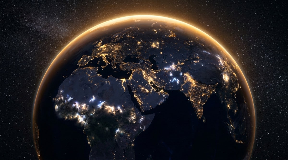 Éclairs de foudre vus depuis l'espace illuminant la Terre