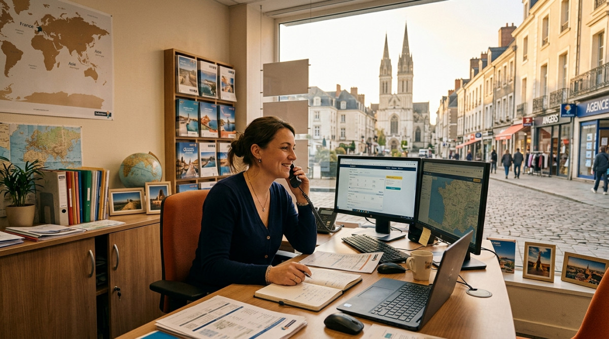 Editorial press photograph illustrating: Dans les comptes de Pauline, agent de voyage à Angers à 1 9