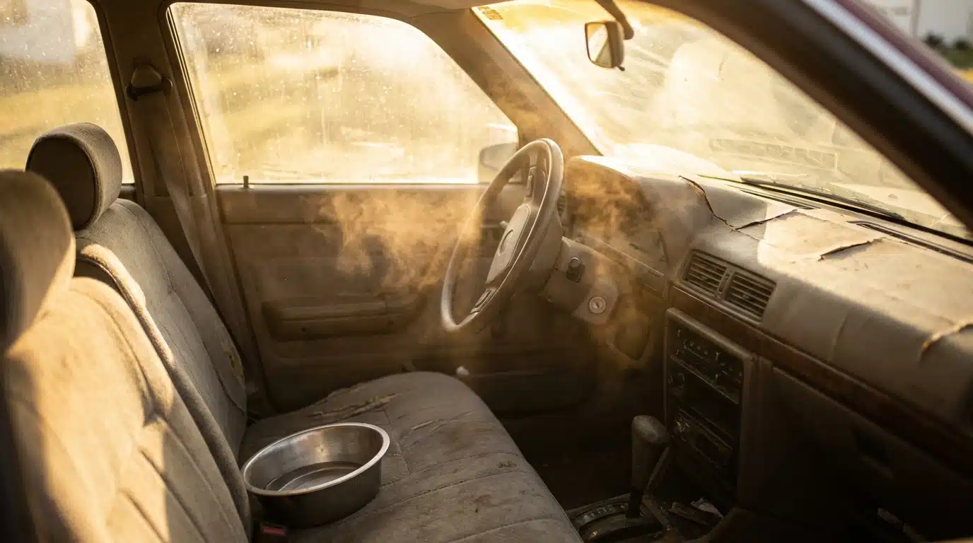Intérieur surchauffé d'une voiture garée en plein soleil