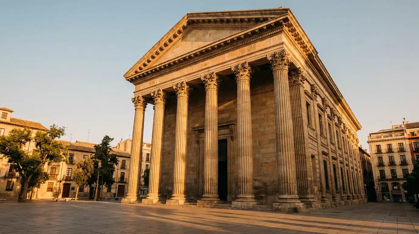 Façade d'un tribunal espagnol en pierre sous le soleil