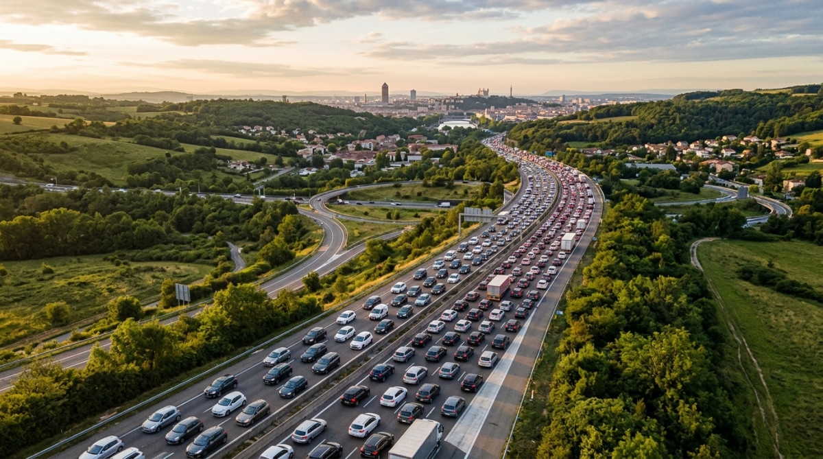 Embouteillage massif sur une autoroute française le matin