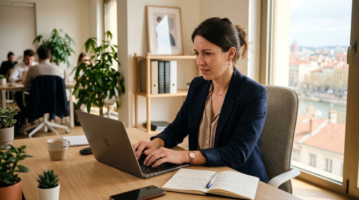 Employé français rédigeant un courrier avec Madame Monsieur