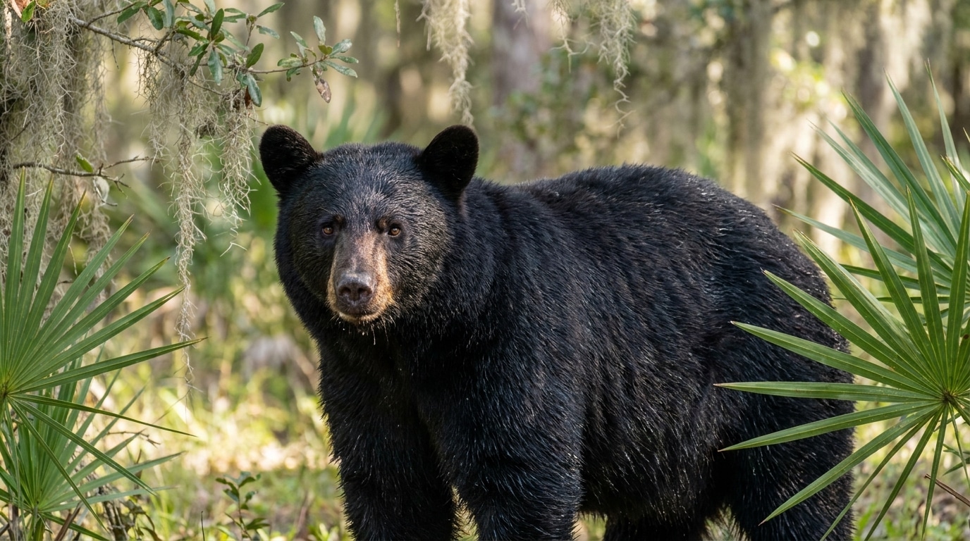 Ours noir de Floride en alerte dans une forêt subtropicale