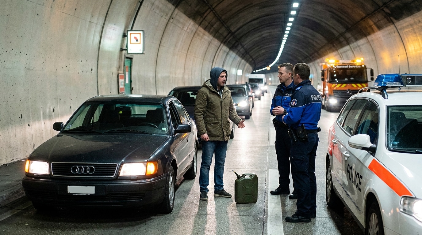 En panne d'essence dans un tunnel suisse, cet automobiliste a perdu son permis pendant 2 ans