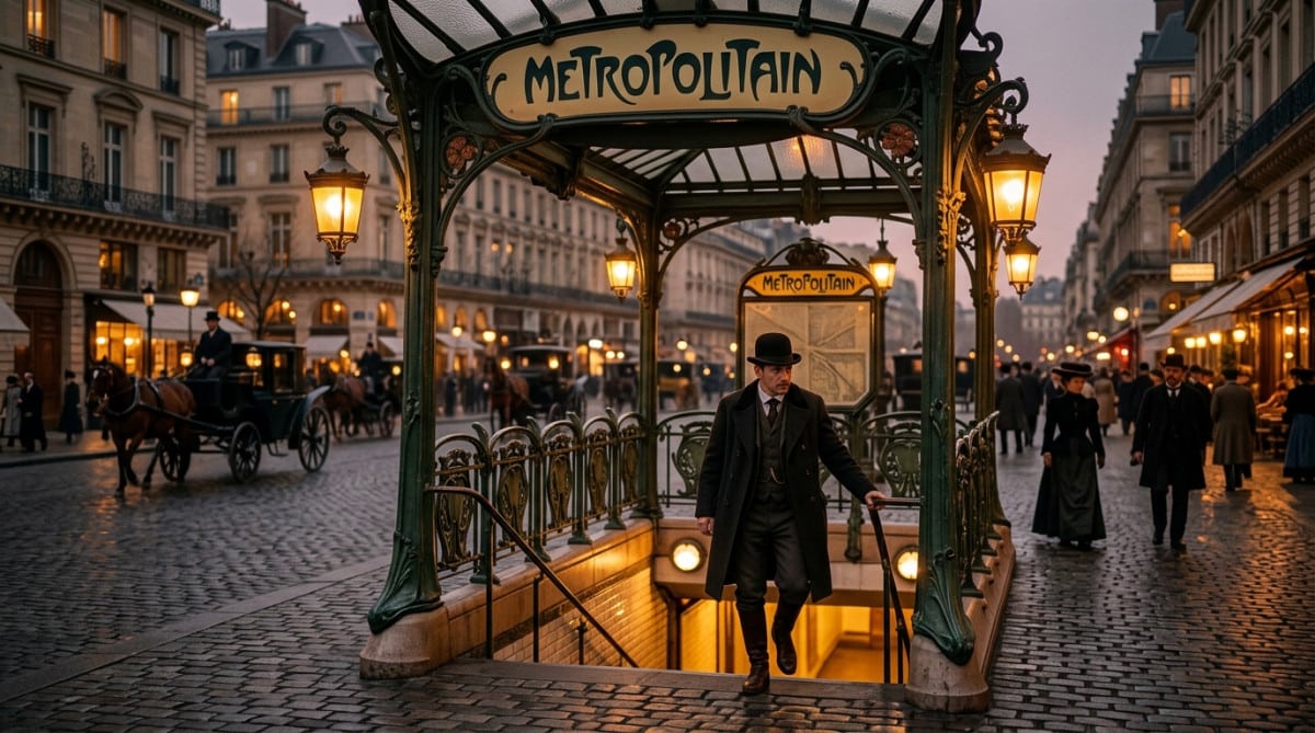 Entrée Art nouveau du métro parisien en 1900