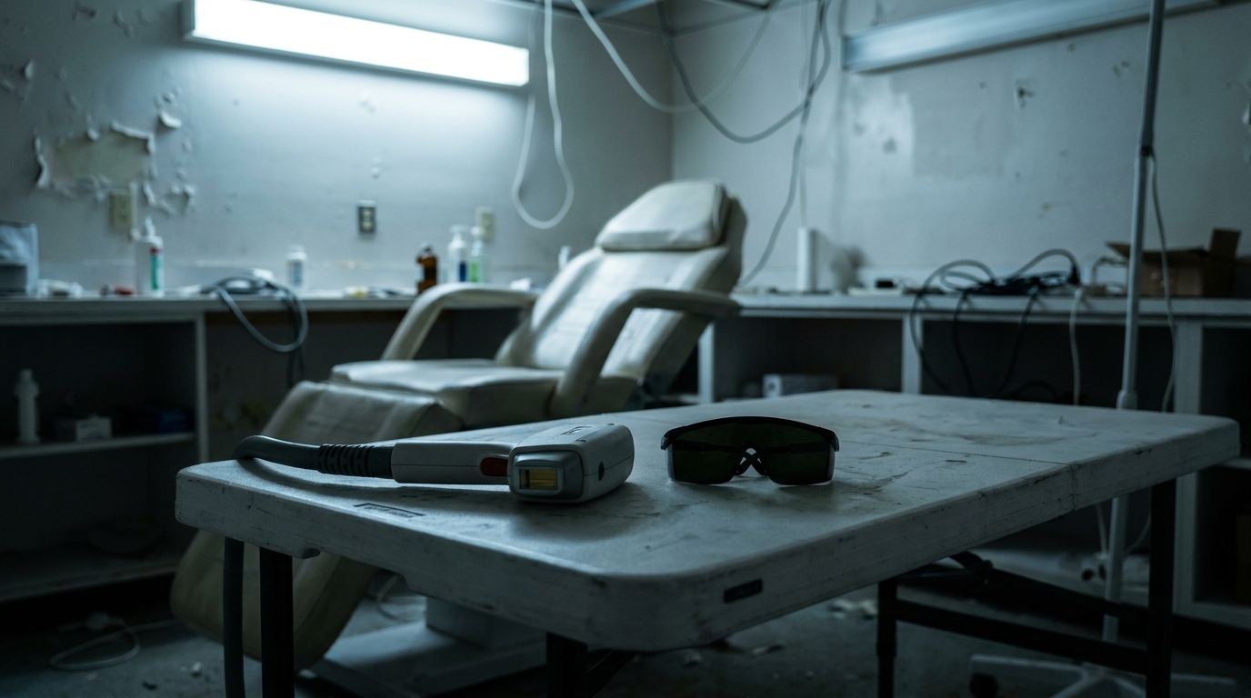 Appareil laser et lunettes de protection dans un centre d'épilation