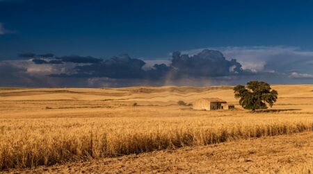 Paysage espagnol sous la chaleur avec orages au loin
