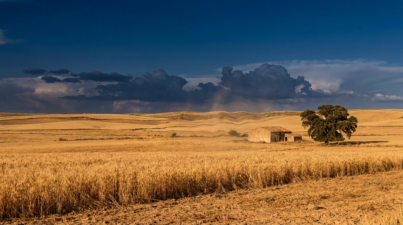 Paysage espagnol sous la chaleur avec orages au loin