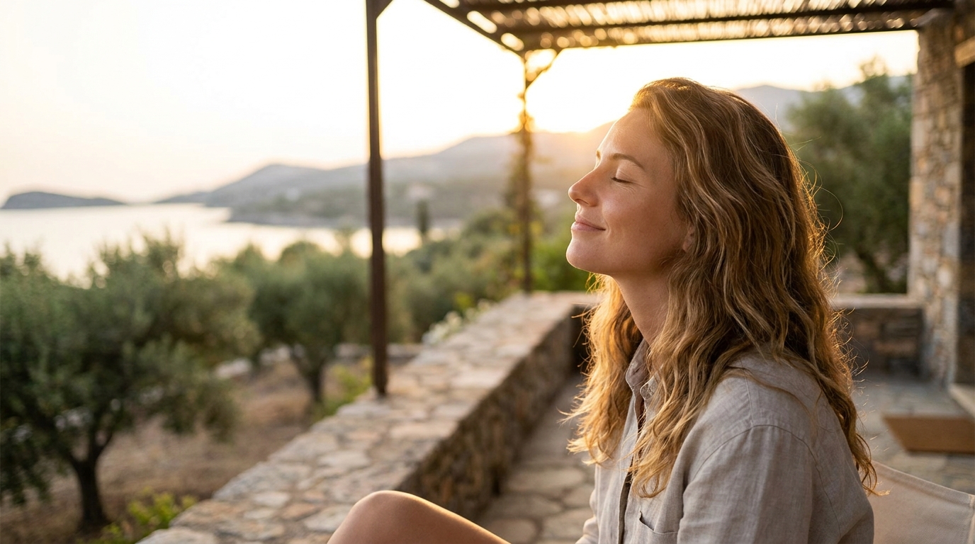 Femme souriante les yeux fermés au soleil d'été