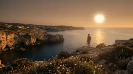 Ciel étoilé d'été au-dessus d'une côte méditerranéenne