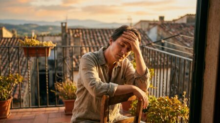 Personne épuisée sur un balcon ensoleillé en été