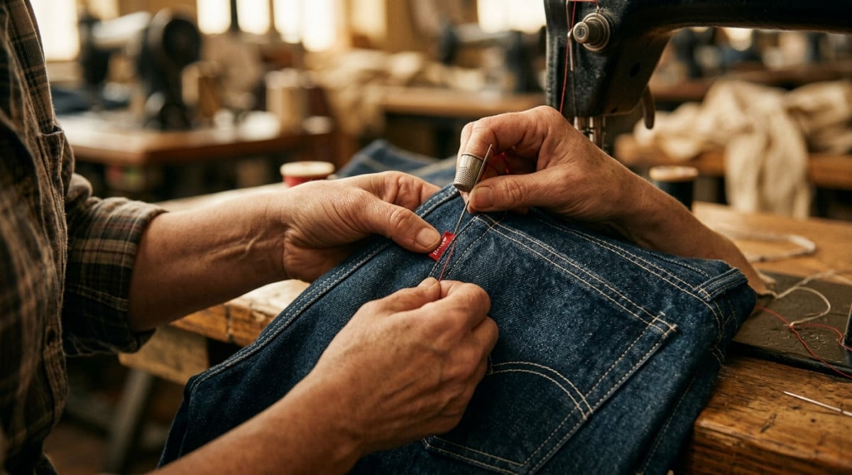 Étiquette rouge Levi's cousue sur un jean vintage