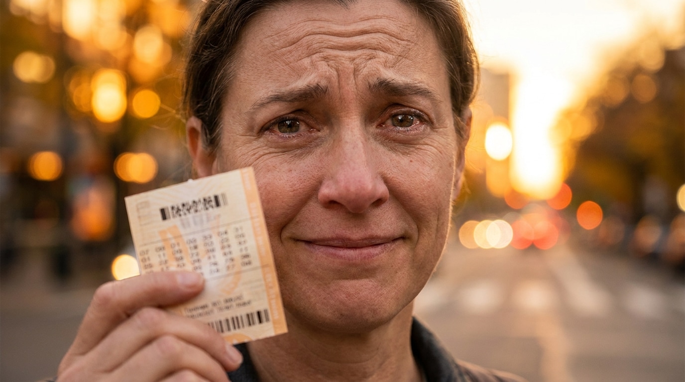 Personne tenant un ticket de loterie avec un regard plein d'espoir
