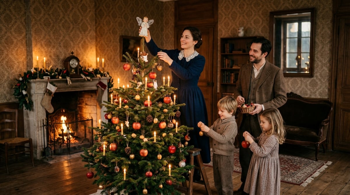 Famille française décorant un sapin de Noël au XIXᵉ siècle