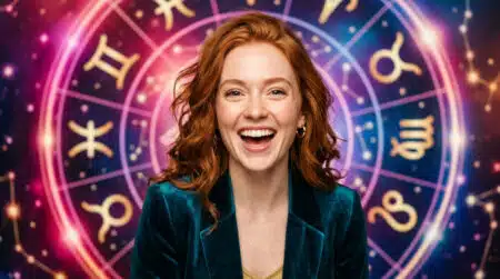 Femme contemplant un ciel étoilé dans une ambiance mystique dorée pour l'horoscope du 18 juin 2026