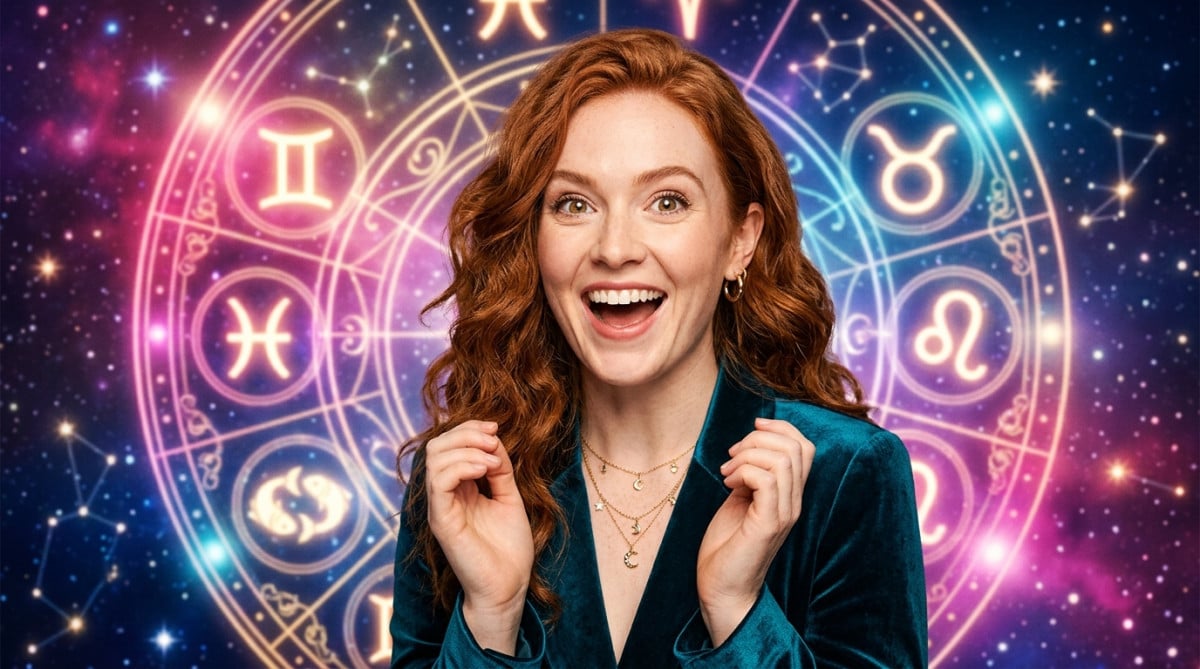 Femme les yeux fermés sous un ciel étoilé doré et mystique pour l'horoscope du 1er juillet 2026