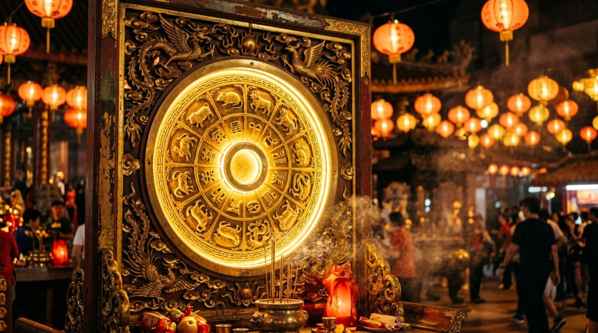 Femme méditant dans une ambiance mystique dorée pour l'horoscope chinois Métal-Yang du 8 juin 2026