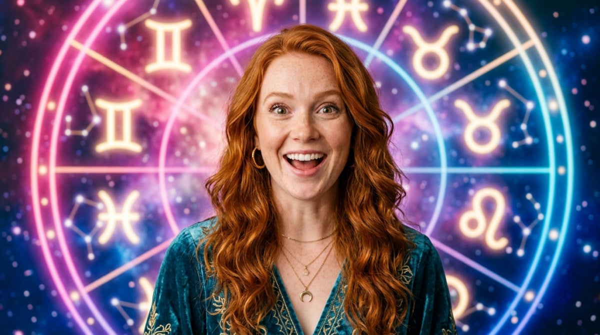 Femme méditant entourée de constellations lumineuses dans une ambiance mystique dorée pour l'horoscope du 11 juin 2026