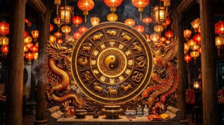 Femme méditant près d'un bassin sous une lumière mystique bleutée pour l'horoscope chinois du 4 juin 2026