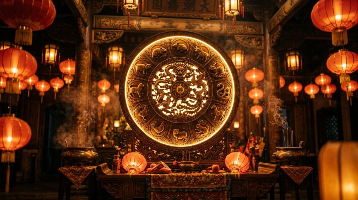 Femme méditant près d'un feu sacré au coucher du soleil pour le solstice d'été 2026 horoscope chinois