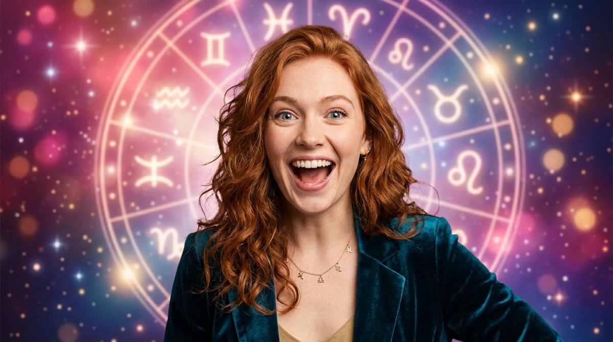 Femme méditant sur un balcon au coucher du soleil dans une ambiance mystique et lumineuse pour l'horoscope du 12 juin 2026