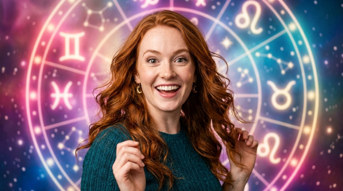 Femme sereine baignée de lumière mystique dorée entourée de constellations du zodiaque pour l'horoscope du 7 juin 2026