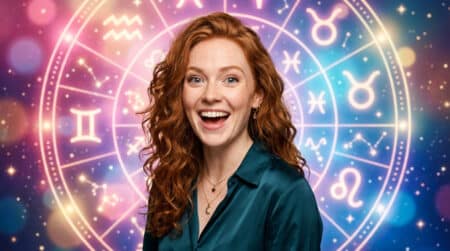 Femme sereine méditant sous un ciel étoilé avec des constellations du zodiaque lumineuses pour l'horoscope du 16 juin 2026