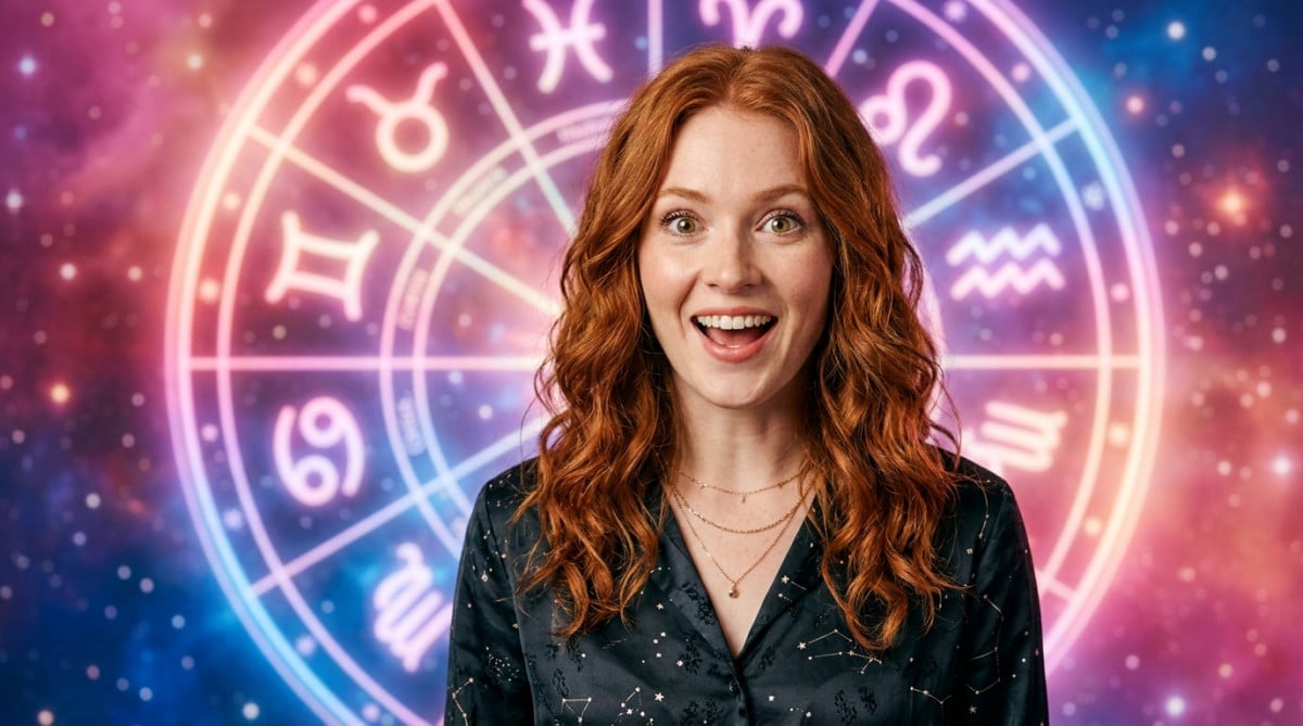 Femme souriante baignée de lumière dorée dans une ambiance astrale mystique pour l'horoscope du 13 juin 2026