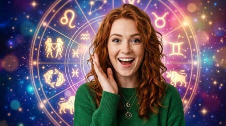 Femme souriante les yeux fermés sous un ciel étoilé mystique pour l'horoscope du 23 juin 2026