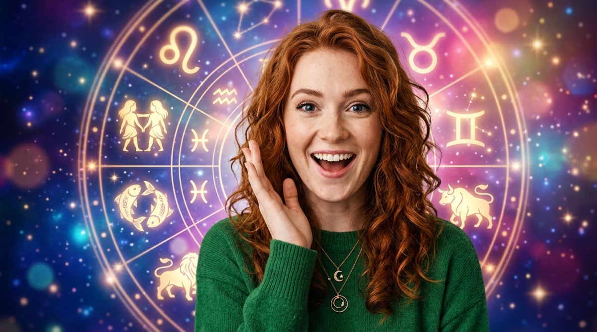 Femme souriante les yeux fermés sous un ciel étoilé mystique pour l'horoscope du 23 juin 2026