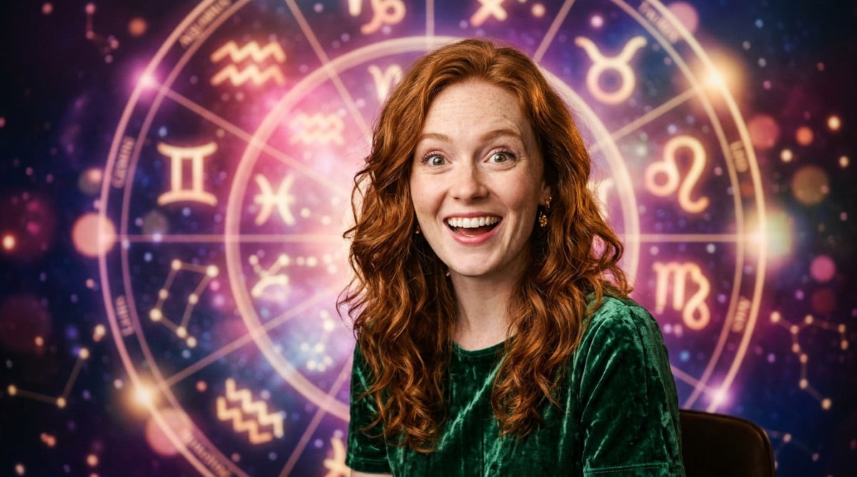 Femme souriante sous un ciel étoilé mystique pour l'horoscope du 2 juin 2026