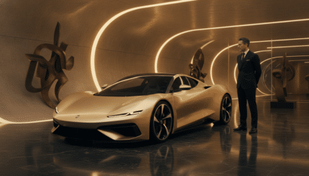 Ferrari Luce électrique exposée dans un showroom de luxe